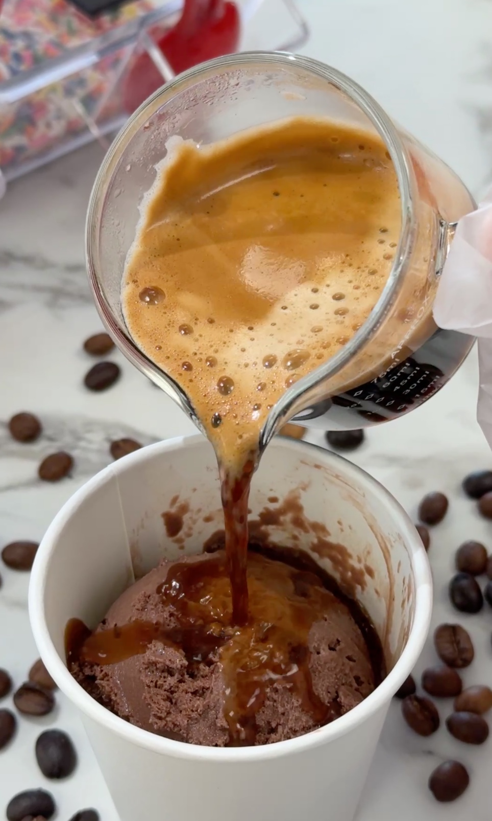Italian affogato with espresso and gelato