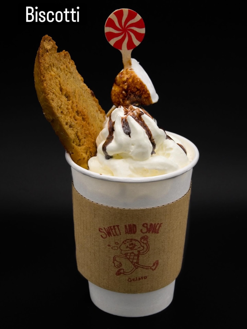 Italian hot chocolate alongside almond biscotti